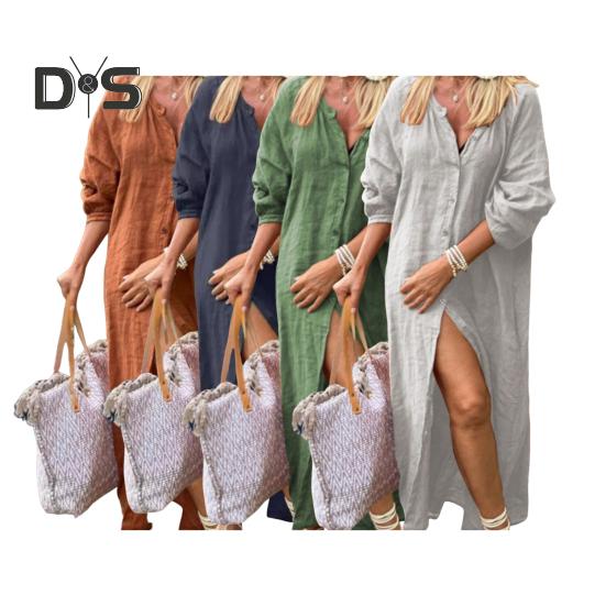 Koszula damska z długim rękawem i okrągłym dekoltem, jednorzędowa, jednokolorowa, luźna, uniwersalna