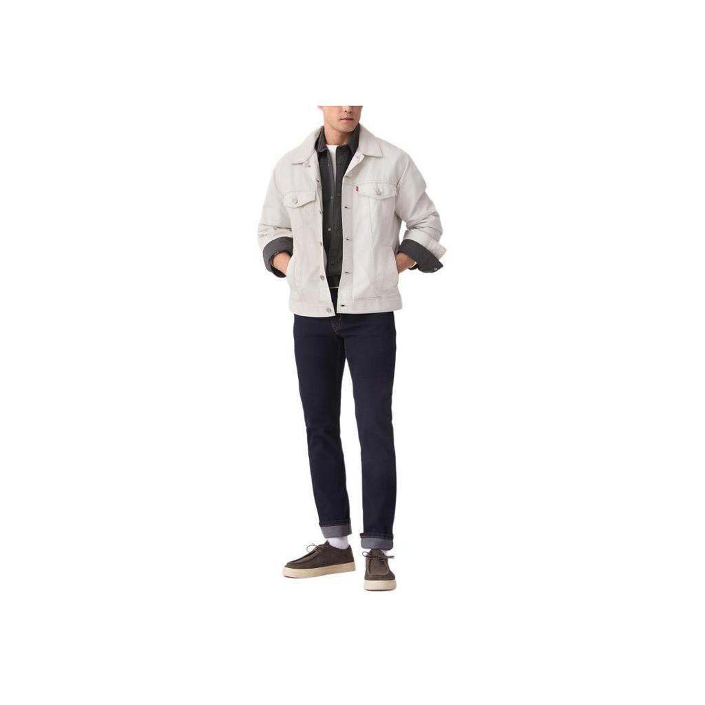 Levis Luźny Krój Jednolity Kolor Prosty Casual Kołnierzyk Polo Długi Rękaw Kurtka Robocza Męska Kurtki Szary Biały A5782-0066