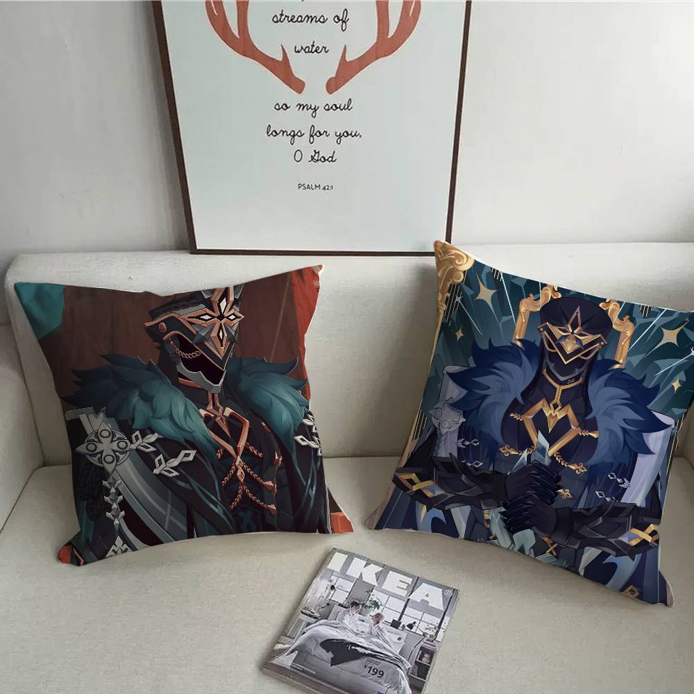 Genshin Impact Capitano Thrain Pillow Case Short Plush Double-sided Print Square Throw Pillow Covers Sofa Home Cushion Decor