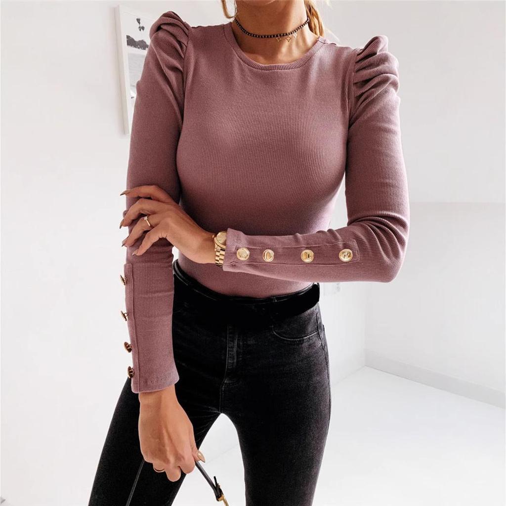 2024 Autumn/Winter Puff Sleeve Buttoned Long Sleeve Shirt