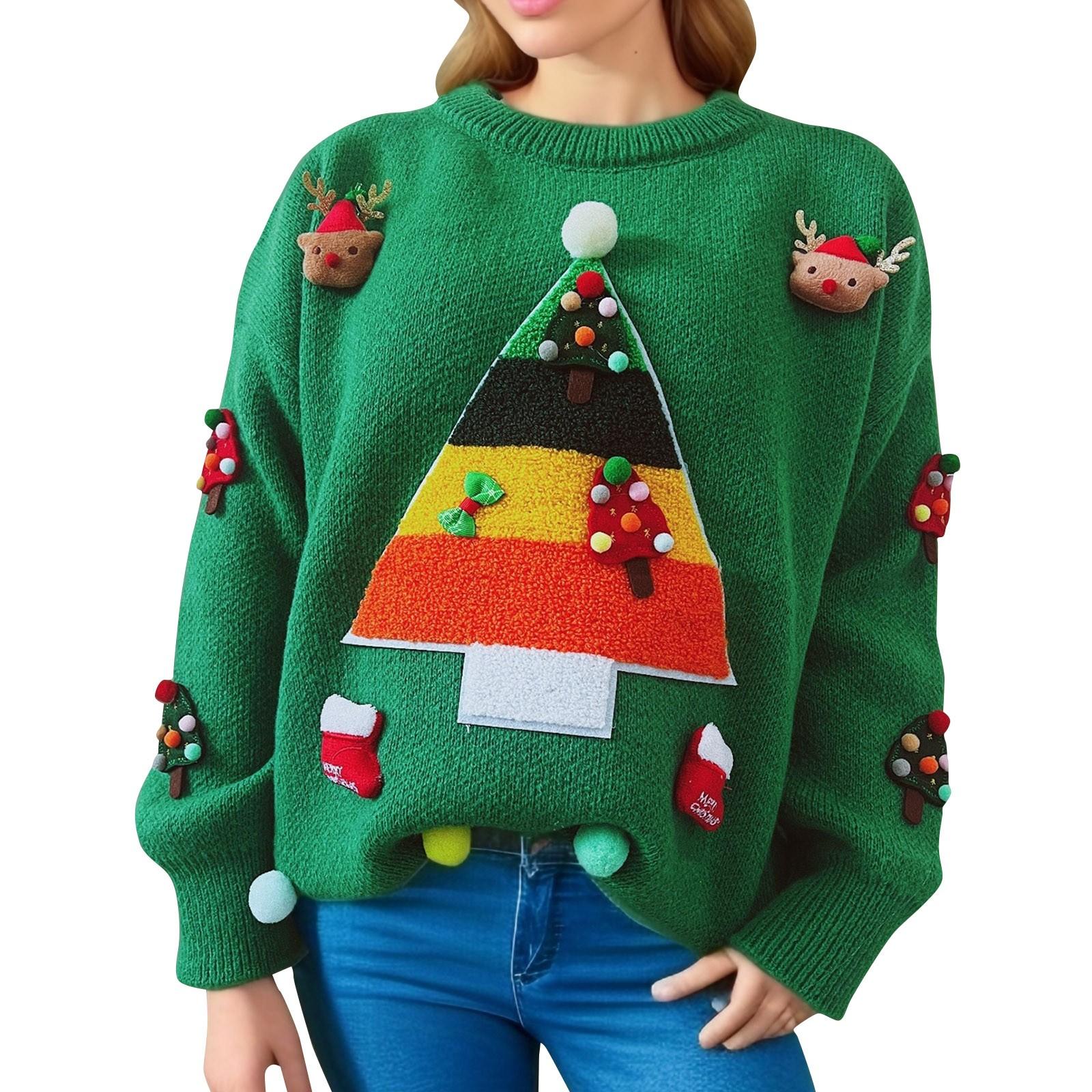 

Женский осенне-зимний модный рождественский свитер с круглым вырезом и длинным рукавом L зелёный