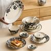 Hand Drawn Floral Ceramic Tableware, Rice Bowls, Ceramic Plates, Dessert Plates, Soup Bowls, Seasoning Plates, Kitchen Utensils
