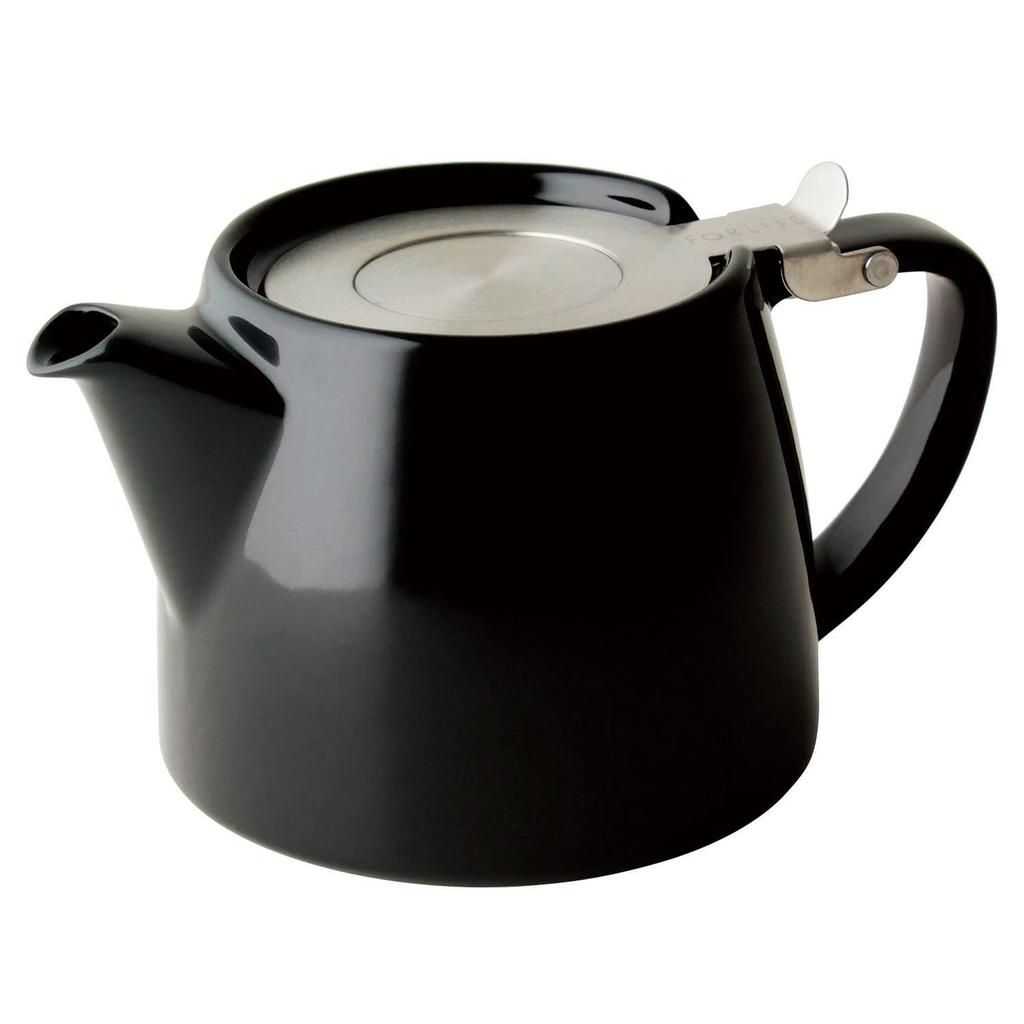 FOR LIFE Teapot, 530ml, Ceramic, 3-Cup Capacity, with Tea Strainer, Dishwasher Safe, Lid Stays Put, One-Handed Pour, Black, Stamp Teapot, 309Bkg