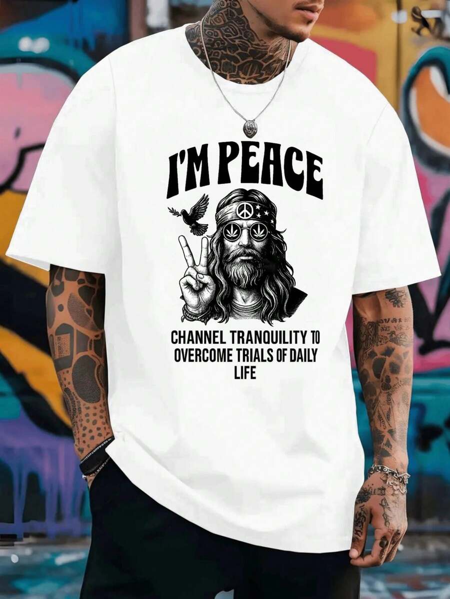 

Unisex S White Graphic T-Shirt With I M PEACE & Chaos Theory Slogan S