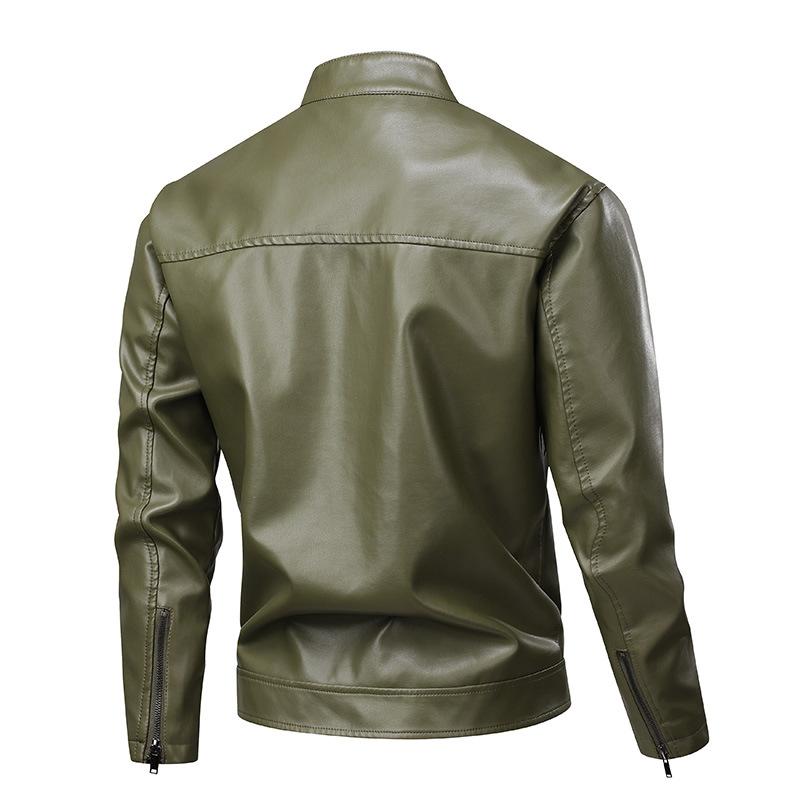 Leather Jacket Autumn and Winter Motorcycle Suit Retro Leather Jacket Stand Collar Handsome Jacket