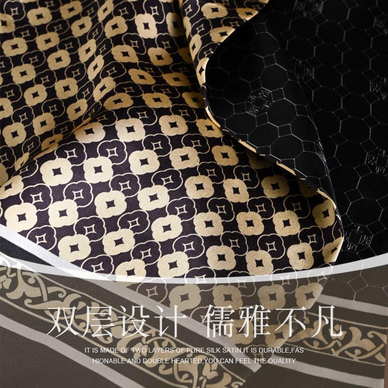 Black Mulberry Silk Men'S Scarf Imitation Silk Silk Scarf Plaid Men'S Middle-Aged And Old Scarf Spring, Autumn And Winter Thin