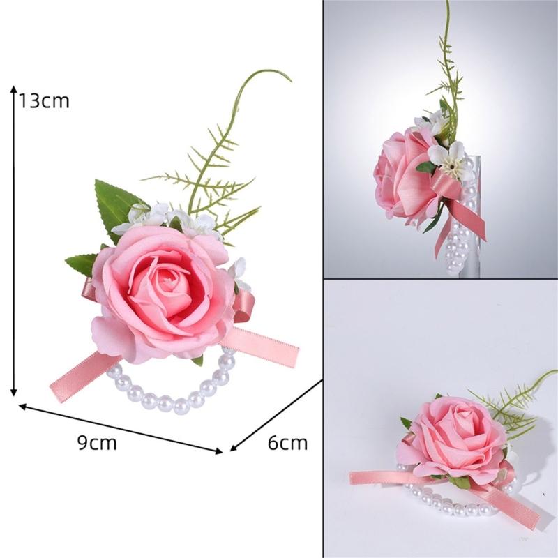 Wedding Boutonniere Wristlet Pearls With Artificial Floral Design For Bridesmaids Grooms Formal Outfit