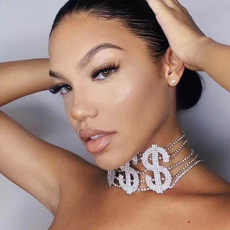 Mode Übertreibung Harajuku Strass Dollar Halskette Alphabet Hip Hop $$$Symbol Punk Schlüsselbein Kette Trend Choker