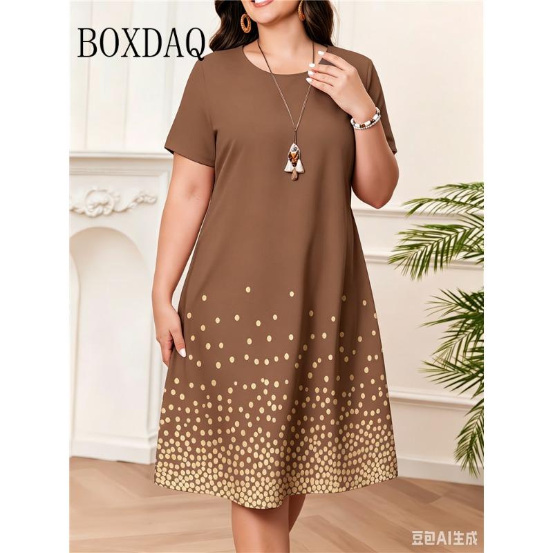 Summer Women Short Sleeve Dress Fashion Elegnat Women's Print Loose Plus Size Dresses