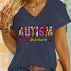 Retro Autism Tshirt Accept Understand Love Classic Tops Tees Women Tshirts Autism Awareness Gift for Mom Vneck Summer Clothes