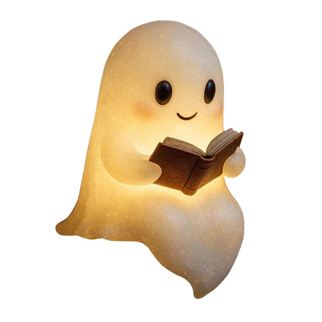 Ghost Reading Book Lamp Novelty Statue Halloween Decor Spooky LED Night Light Decorative for