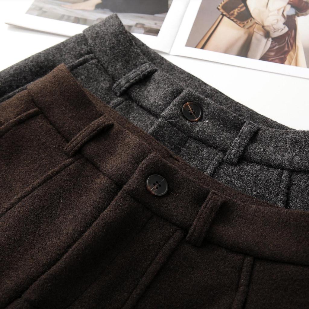 Unisex High-Waisted Gray Wool Sweatpants for Kids, Winter 2025: Thick Wide-Leg Petite Fit