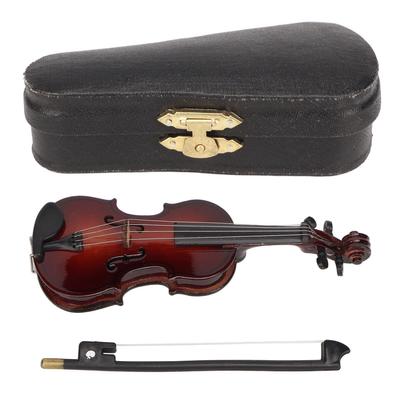 Wooden Miniature Violin with Stand Bow and Case Mini Musical Instrument Dollhouse Model Decoration
