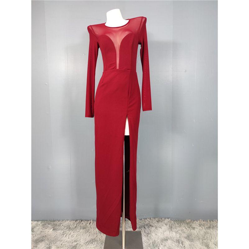 Foreign Trade Order Lu's Sexy Royal Sister Mesh Elegant Party Light Luxury Tea Break Long sleeve Split Gyaru Fashion Dress