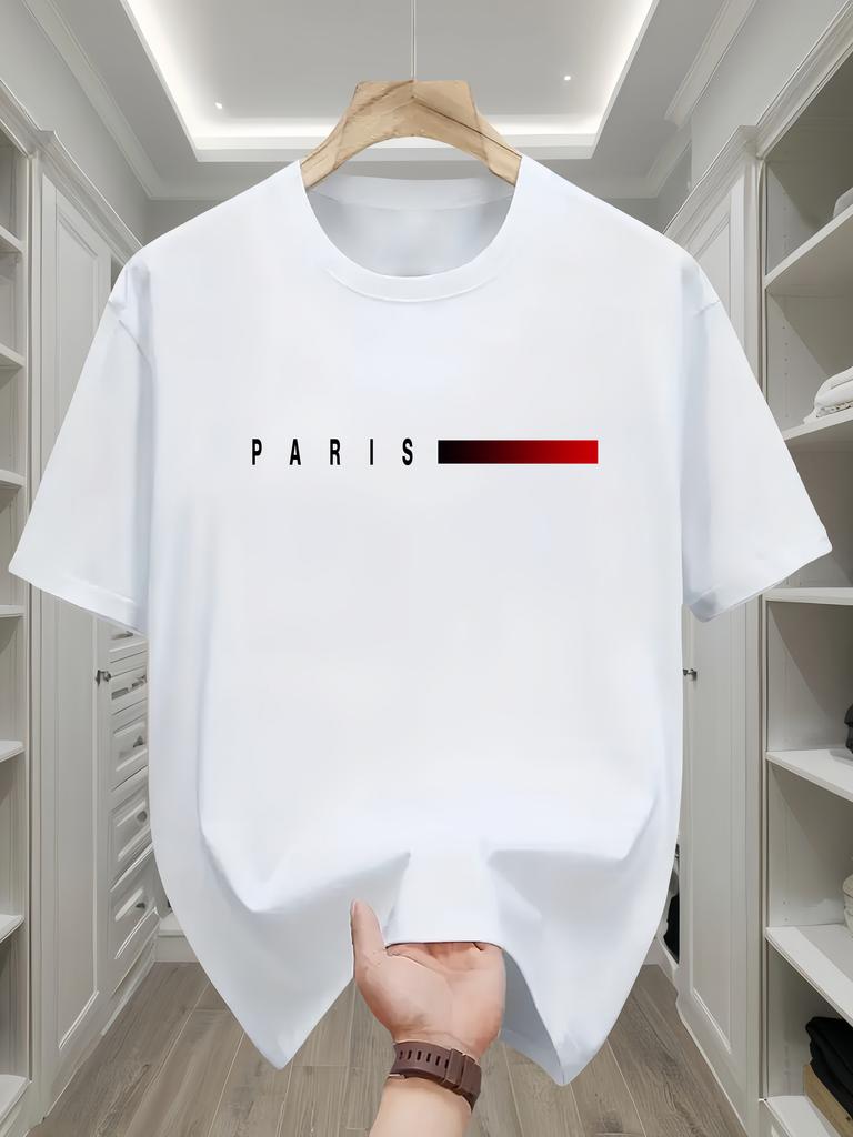 Summer Unisexs 100 pure cotton casual fashion Paris pattern creative printing loose sports round neck short sleeved Tshirt top