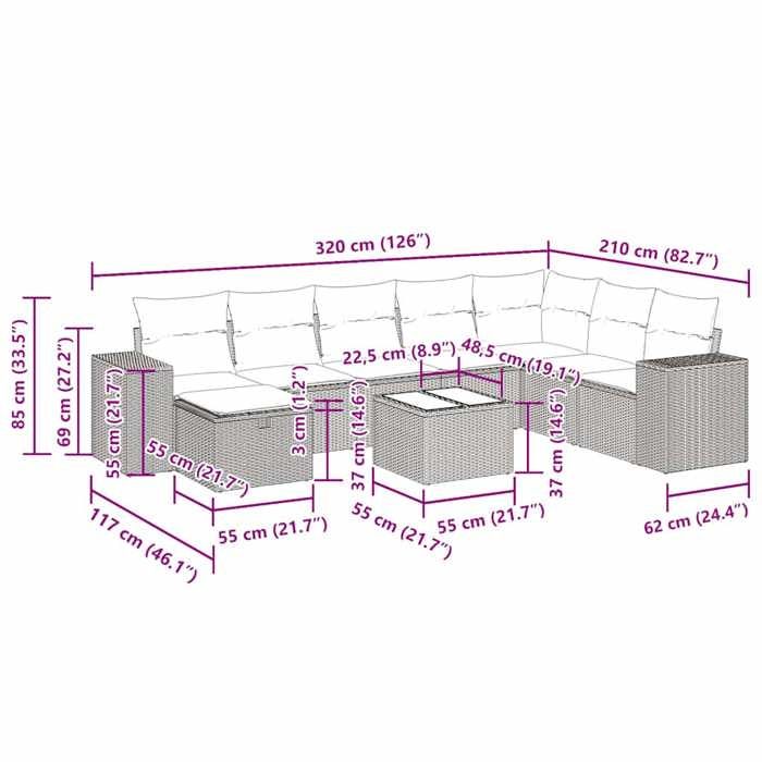 VidaXL Salon de jardin 9 pcs avec coussins noir résine tressée 3325742