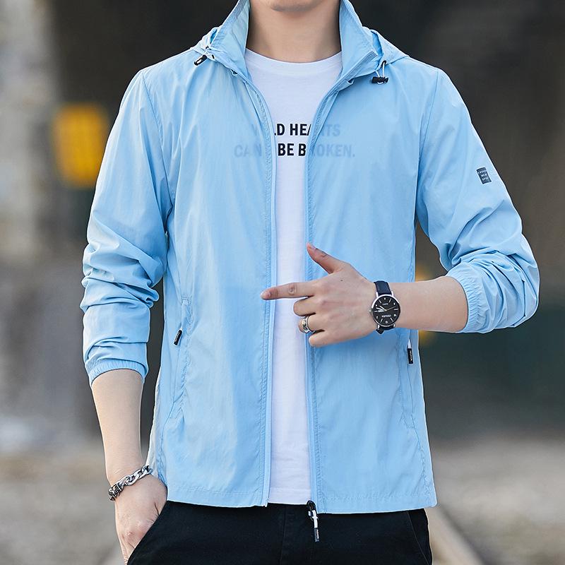 

Мужская легкая куртка с капюшоном для защиты от солнца, облегающего кроя, 2025 2XL светло-синий