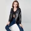 European and American locomotive leather jacket women's horizontal zipper leather jacket women's short slim leather jacket