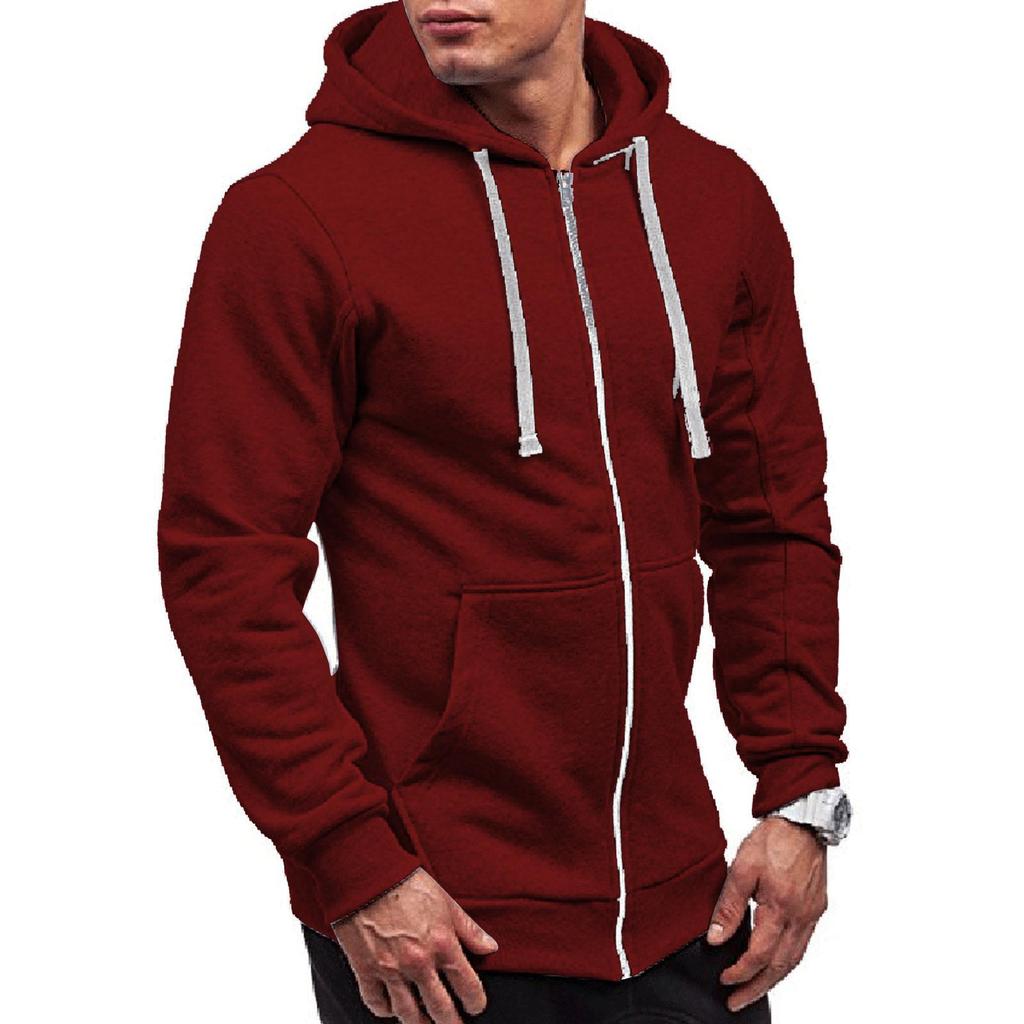 Men‘s Color Zipper Pullover Long Sleeve Hooded Sweatshirt Tops Blouse