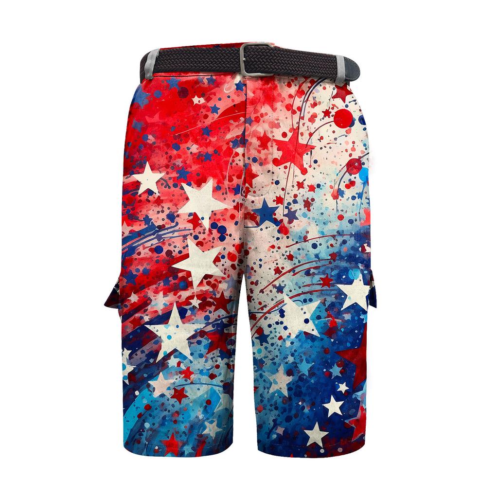 Pantaloni scurți de lucru pentru bărbați cu imprimeu Ziua Independenței și buzunare multiple