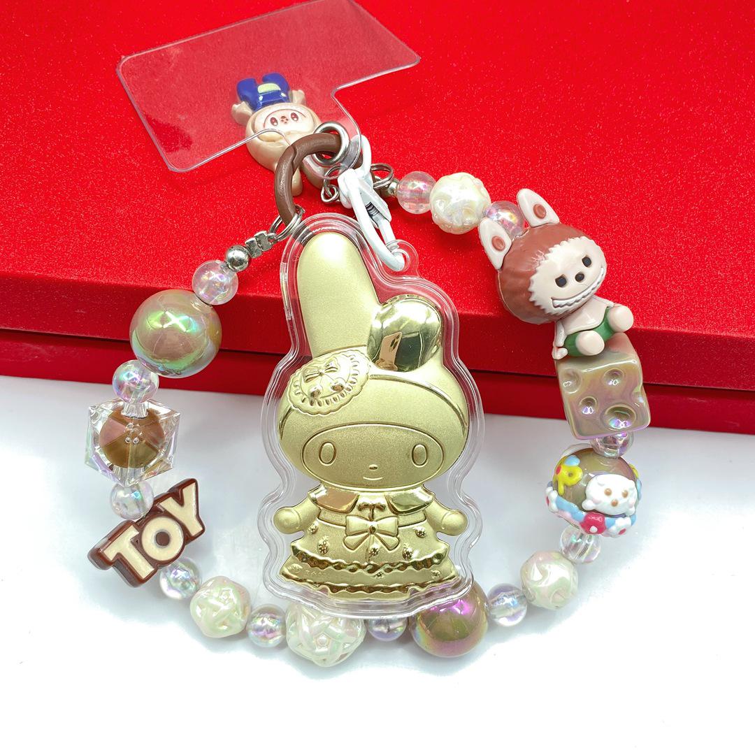 Sanrio My Melody 999 Pure Gold Charm Pendant Keychain Bracelet for Women Gold Foil