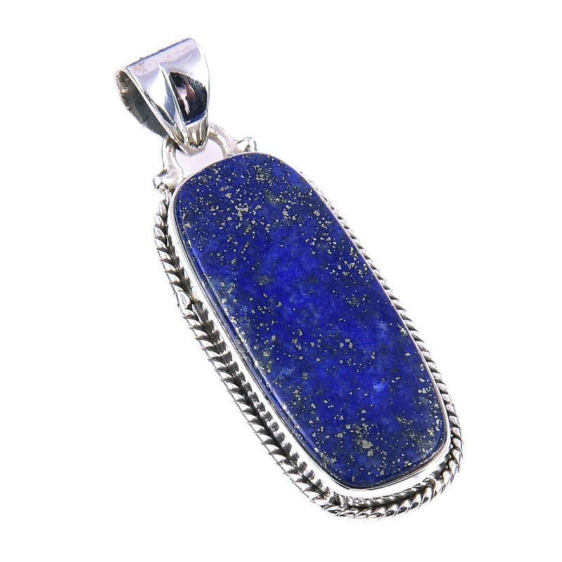 Natural Lapis Lazuli Gemstone 925 Solid Sterling Silver Gift Pendant 1.50" j9w18