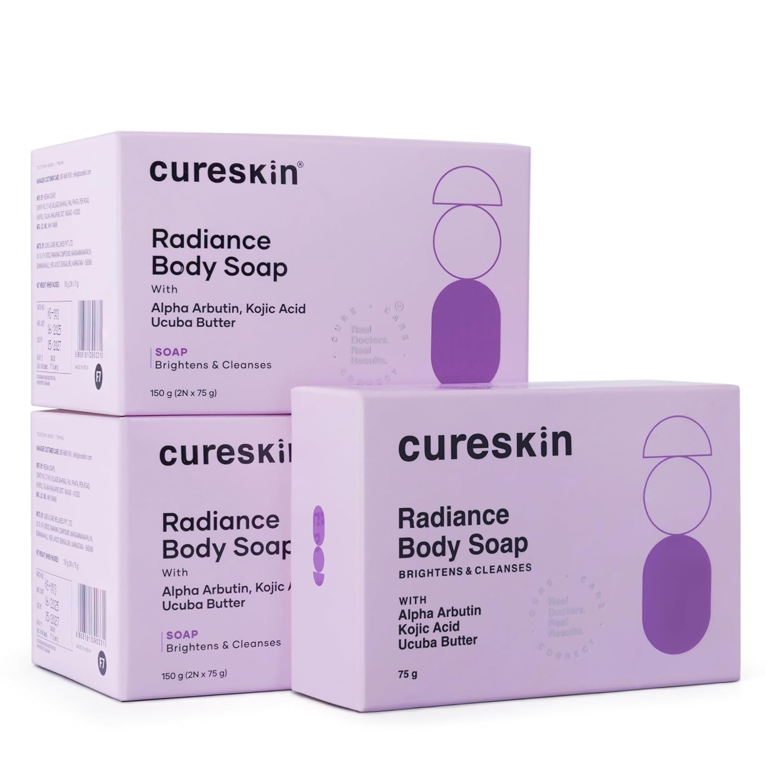 Мыло для тела Cureskin Radiance | От пигментации и солнечных повреждений с альфа-арбутином, койевой кислотой и маслом укуба | Мыло для удаления загара, 75 г (Пакет из 5) 75 g (Pack of 5)