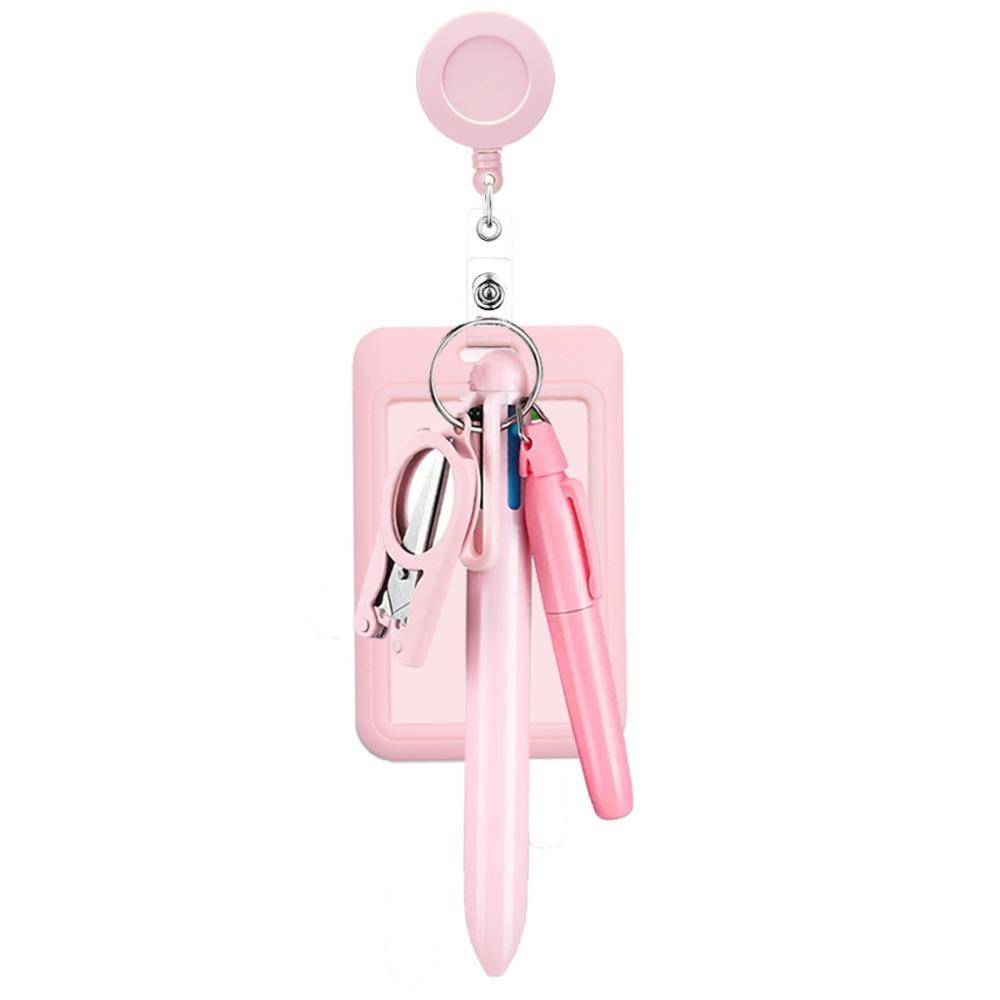 Multifunction Nurse Pen Set 6-in-1 Ballpoint Pen New Foldable Scissors Nurse Badge Accessories розовый