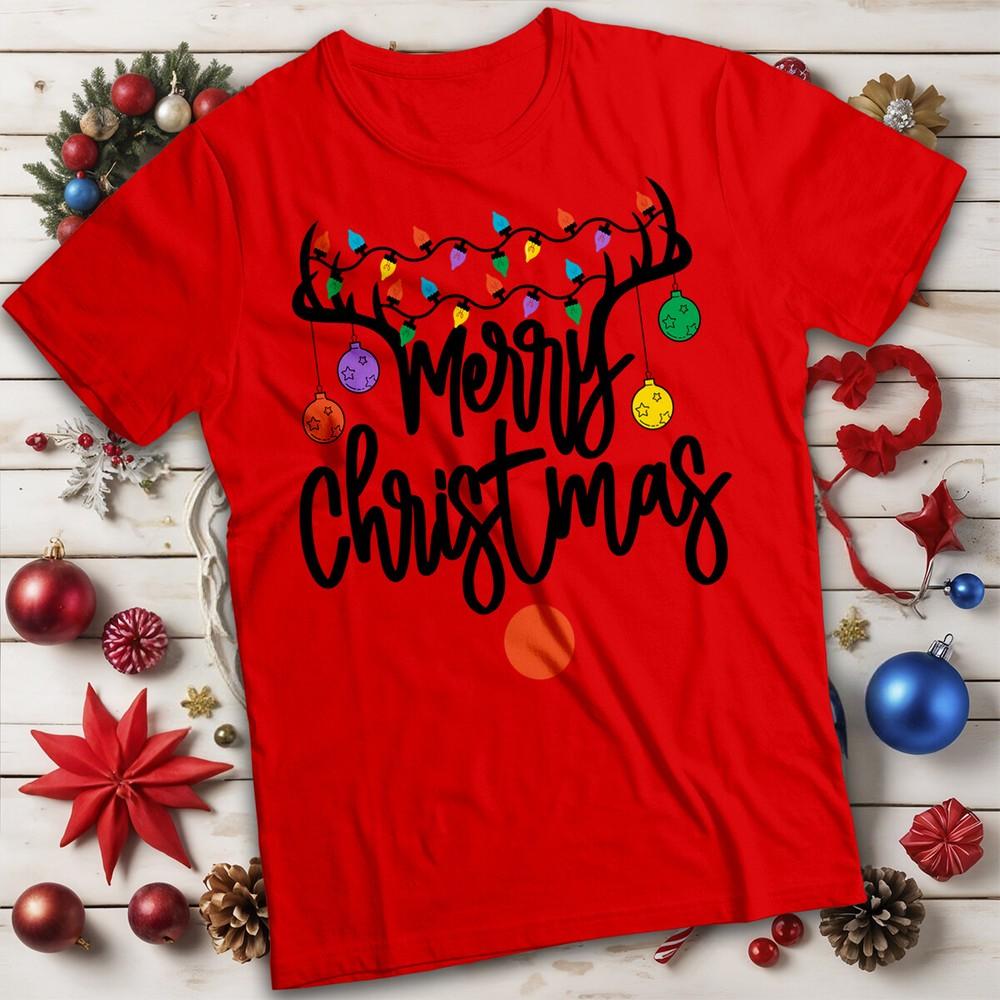 Unisexs and Unisexs Merry Christmas Reindeer Lights Christmas TShirt Tee MC S