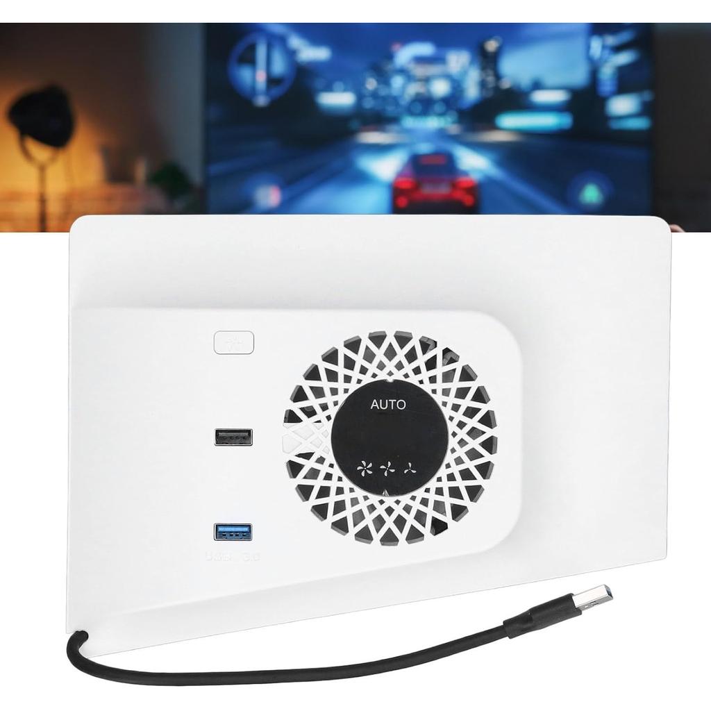 RGB-Lüfter mit Plattenabdeckung für PS5 Slim Digital/Disc, Automatische Geschwindigkeitsanpassung durch Temperatursensor, 3 Lüftergeschwindigkeiten manuell & USB3.0-Hubs, Kühlsystem