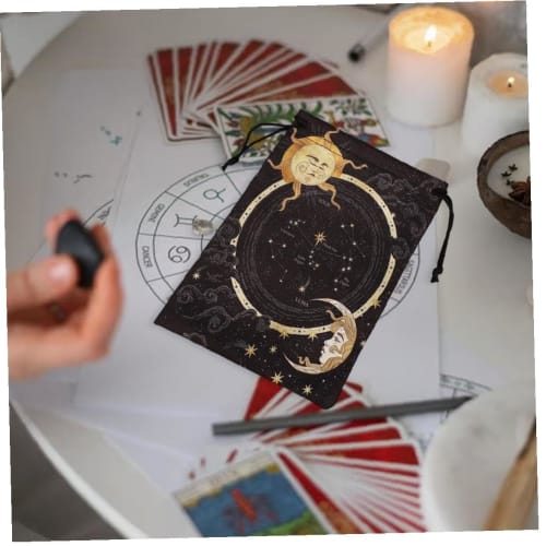 Tarot Card Holder Drawstring Bag, Mini Jewelry Dice Card Pouch, Portable Storage Bag for Jewelry, Stones, Game Oracle Cards, 2-Piece Set