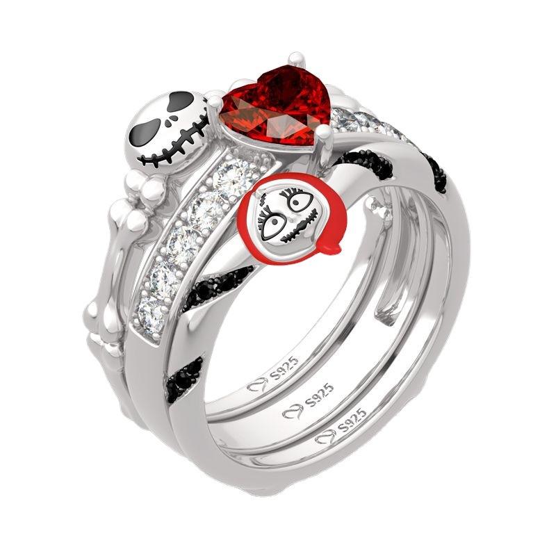 Wei Ya Halloween Pumpkin Funny Heart-Shaped Red Zircon Ring Punk Skeleton Male Ring