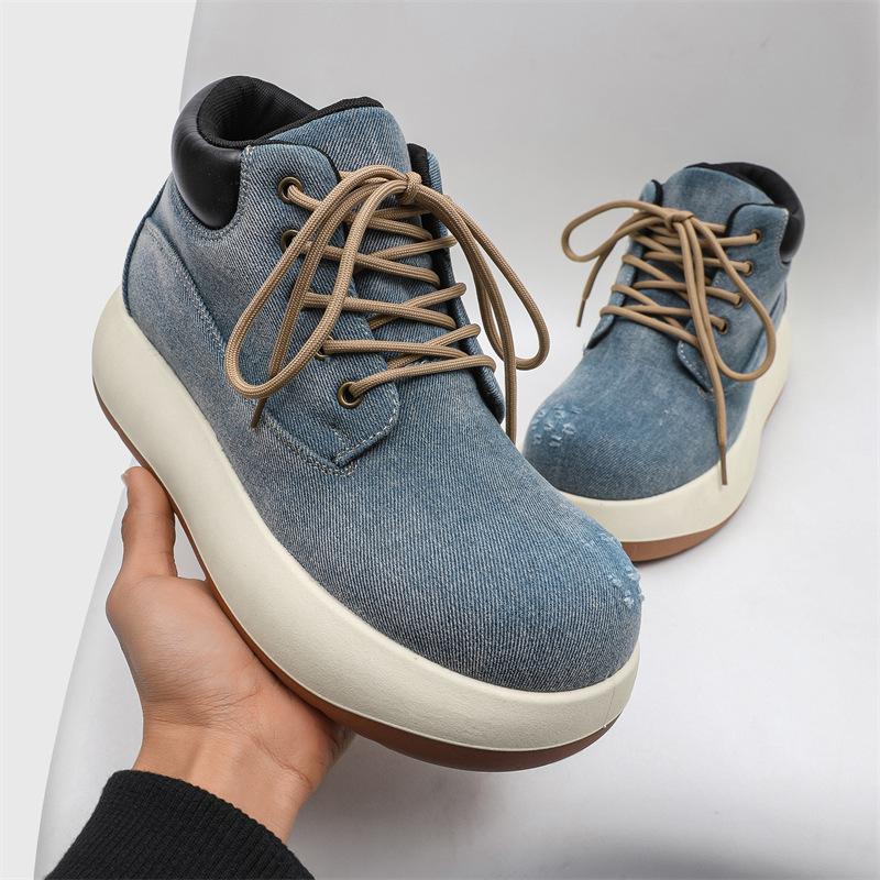 

Z205 уродливые милые Q версия мужской тренд деним ботинки Мартин ниша дыра кроссовки ретро японские толстая подошва рабочие 39 синий