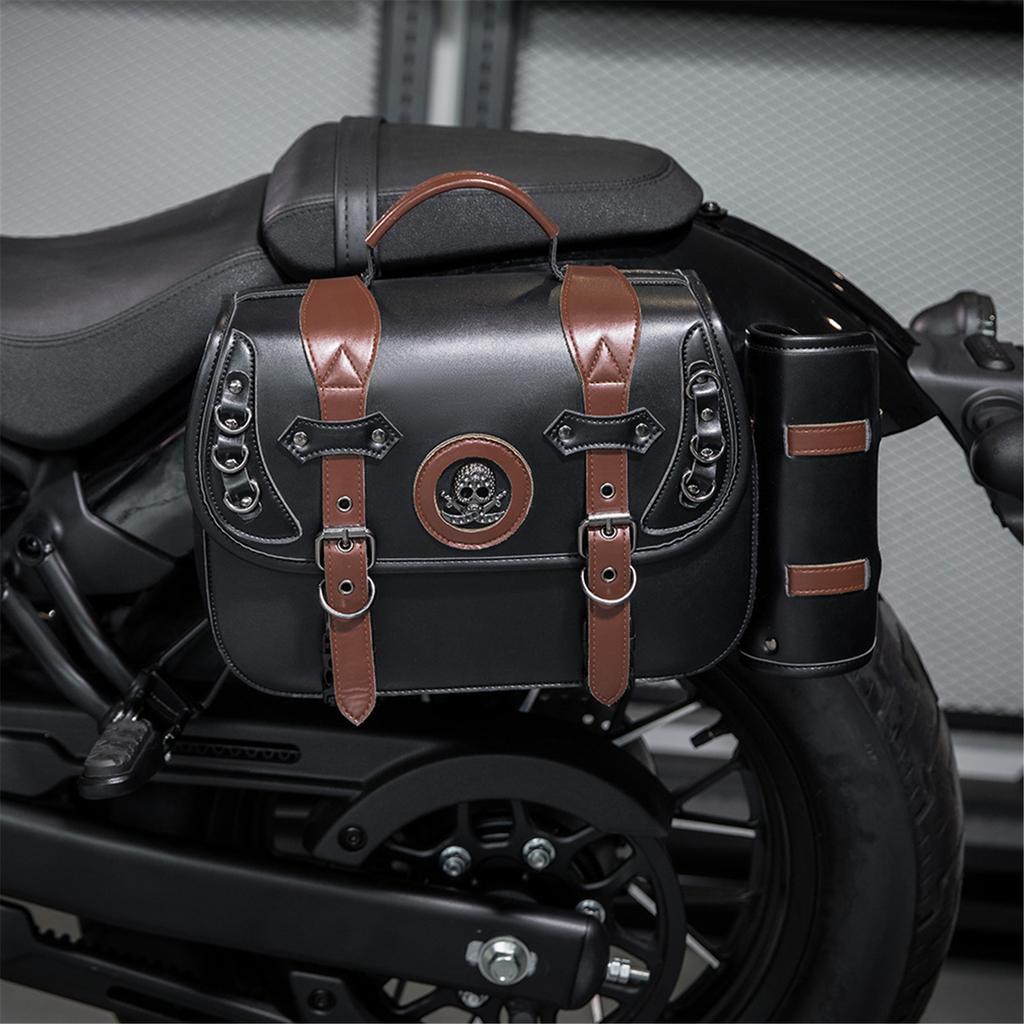 Large Capacity Motorcycle Saddlebags PU Leather Waterproof Side Bag Vintage Style Side Bag for Bike  Enthusiasts