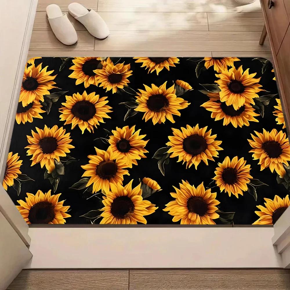 Wooden Sunflower Carpet Mat Rug Floral Pattern Home Decoration Living Room Bedroom Modern Floor Decor Home Welcome Mat