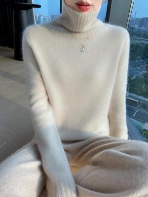 Women's Double-Thick High-Neck Wool Sweater - 2025 Autumn/Winter Style, Loose Fit Base Layer Knitwear