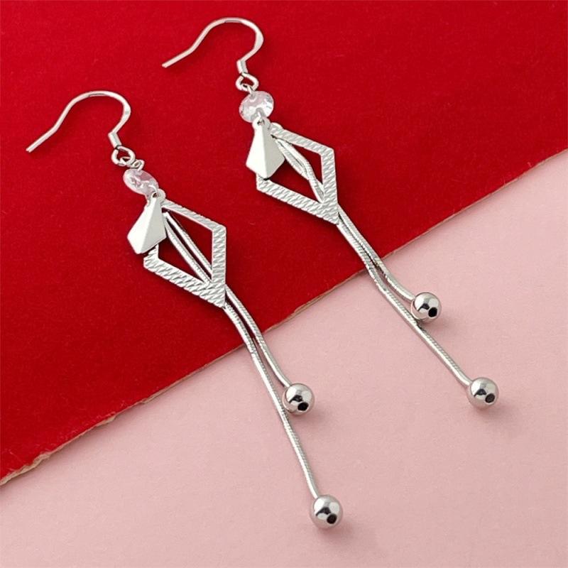 925 Sterling Silver Fashion Temperament Rhombus Fringed Earrings Birthday Party Anniversary Gift Daily Wear