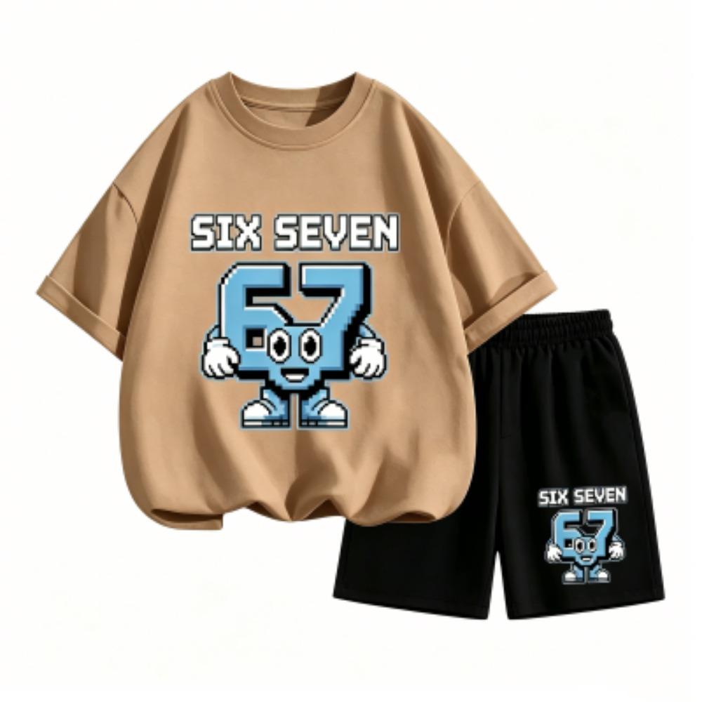 Funny Cartoon Character 67 Printed 15 Colors Outdoor Street Men's T-shirt and Shorts 2 Piece Set Summer Casual Outfit Men's and Women's Sports Set
