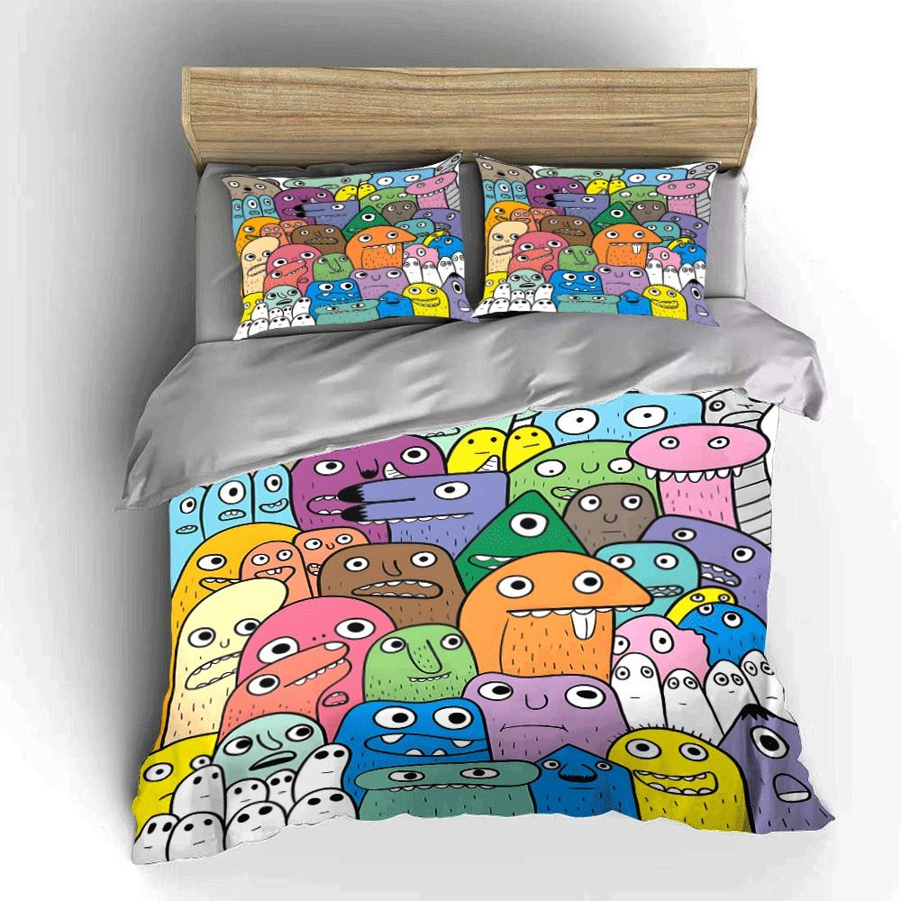 Colorful Monsters Cartoon Decoration Set Exquisite Three-Piece Bedding Set Gift For Kids And Adults