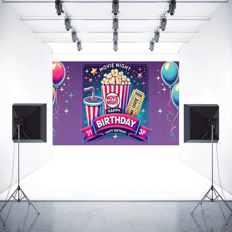 2D flat surface 1-piece polyester background banner for movie night suitable for birthday party decoration