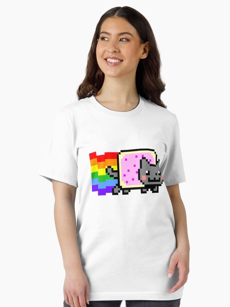 Nyan Cat With Rainbow Tshirt Funny Meme Creative Top Hip Hop Y2k Vintage Print Short Sleeve Casual Loose Street Wear Unisex