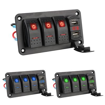 פאנל מתגים 3 מצבים מפסק זרם מד מתח דיגיטלי 12V-24V למכונית רכב שטח ימי קרוואן משאית מטען כפול USB 4.2A