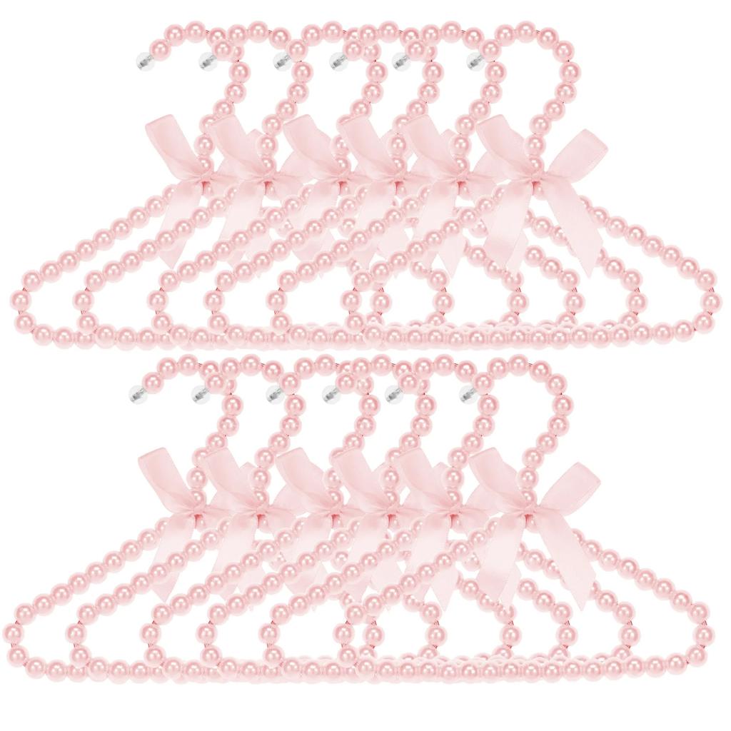 12Pcs Pearl Hanger Kids with Exquisite Design Small Pearl Beads Bow Clothes Hanger for Infant Baby Girls Boys