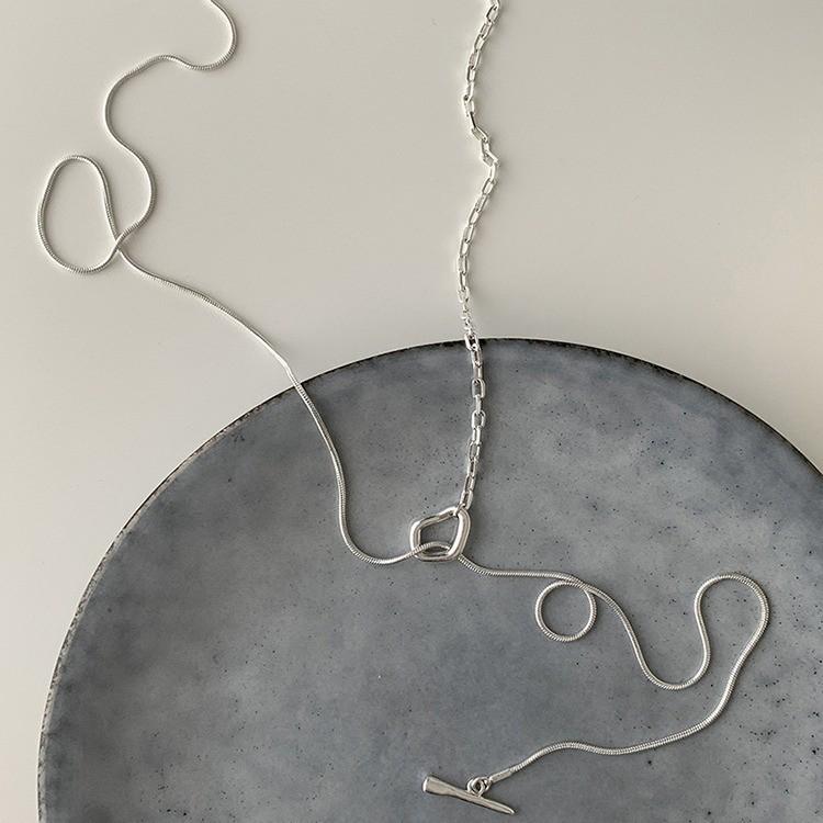 S925 Silver Minimalist Cool Style OT Clasp Necklace – Versatile One-Word Stick Choker for Women
