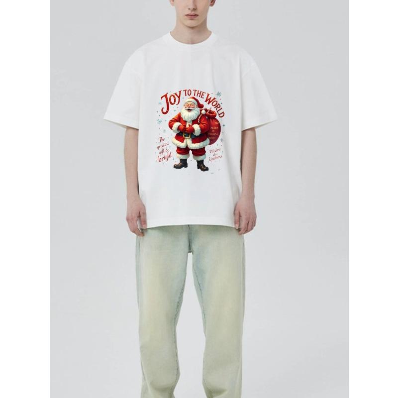 Vánoční tričko Černý Santa Claus Tisk Joy To The World Pro Sváteční Sezónu
