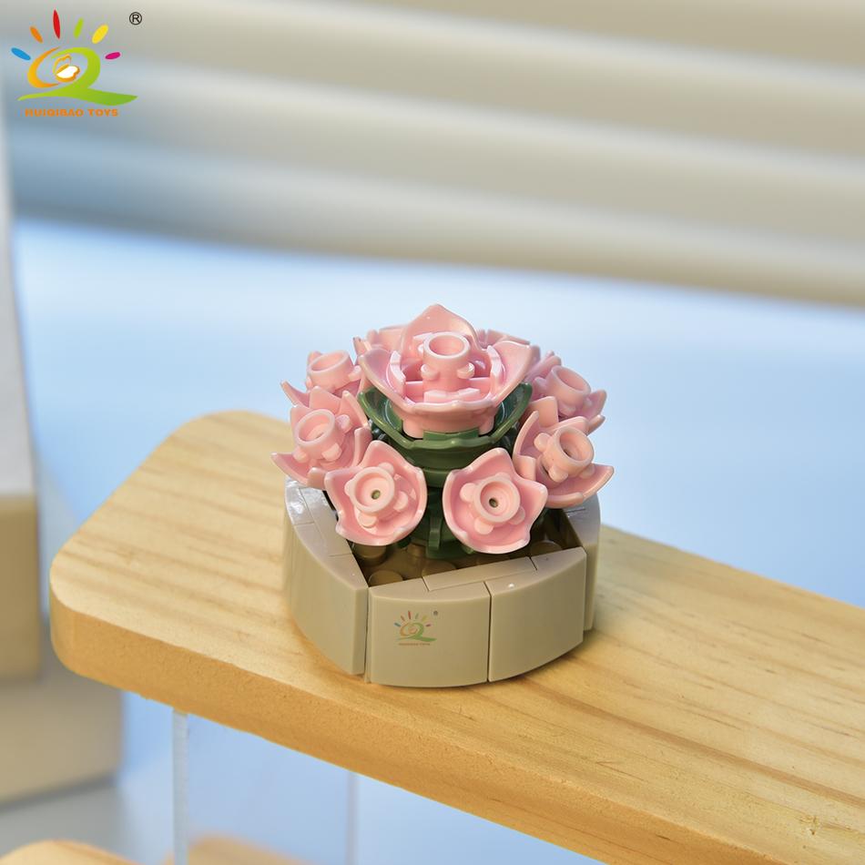 Non-Toxic Moc Flower Succulents Building Blocks Everlasting Flowerpot Bonsai Gardens Romantic Bricks Diy Potted Plants Model Kids