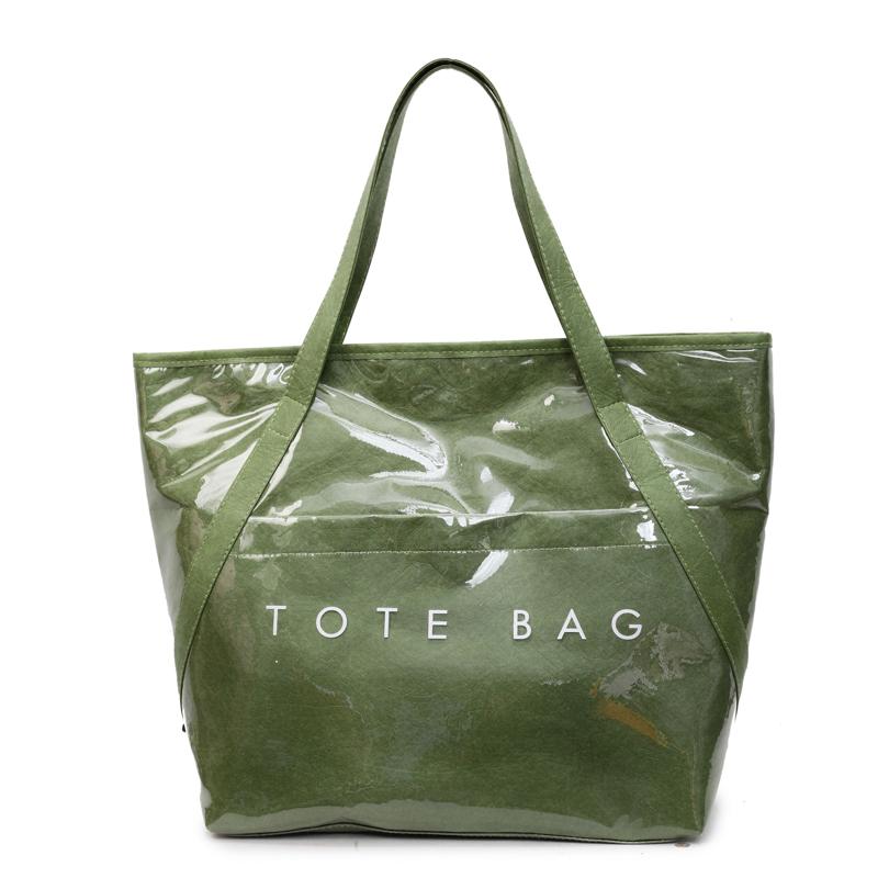 

PVC Simple Handbag Large Capacity All-Match Shoulder Bag Waterproof Kraft Paper Shoulder Bag Shopping Work Date Tote Bag зелёный
