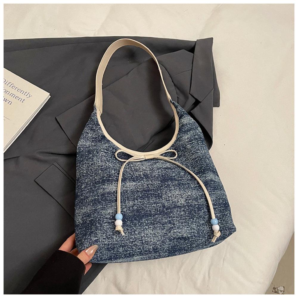 

Casual Bow Shoulder Bags Versatile Canvas Tote Bag Vintage Denim Axillary Bag Women Style 3