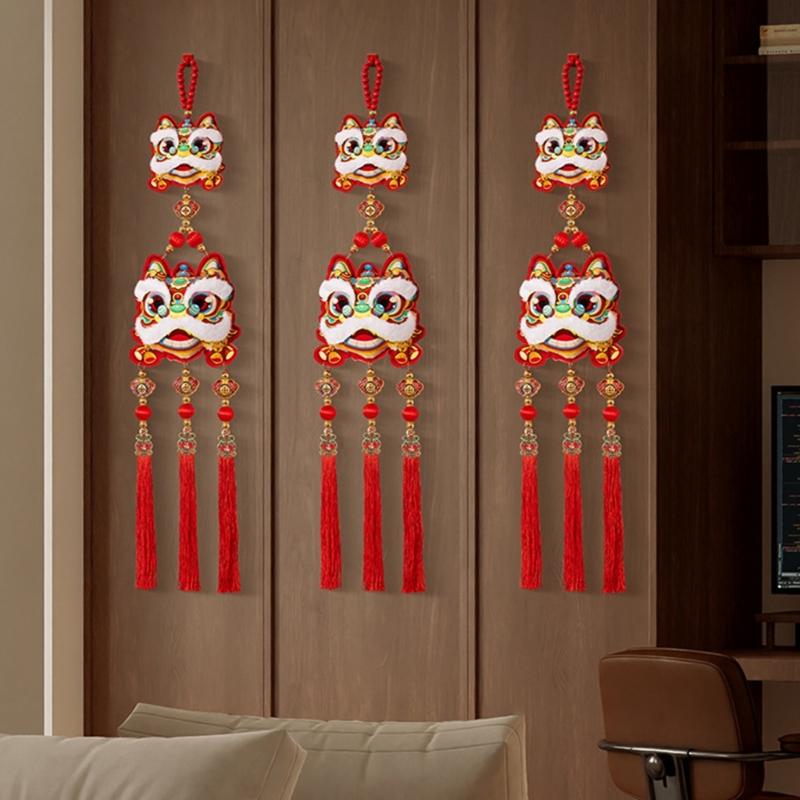 Pack of 2 Easy to Install Festival Decorations for Chinese New Year Velvety Cotton Materials Multiple Scene Hanging Ornament
