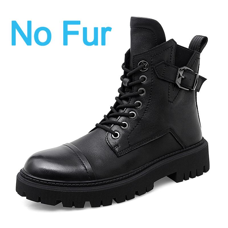High Top Mens Boots Genuine Leather Work Outdoor Boots Winter Fur Warm Ankle Boot for Men Casual Boots Motorcycle Boots